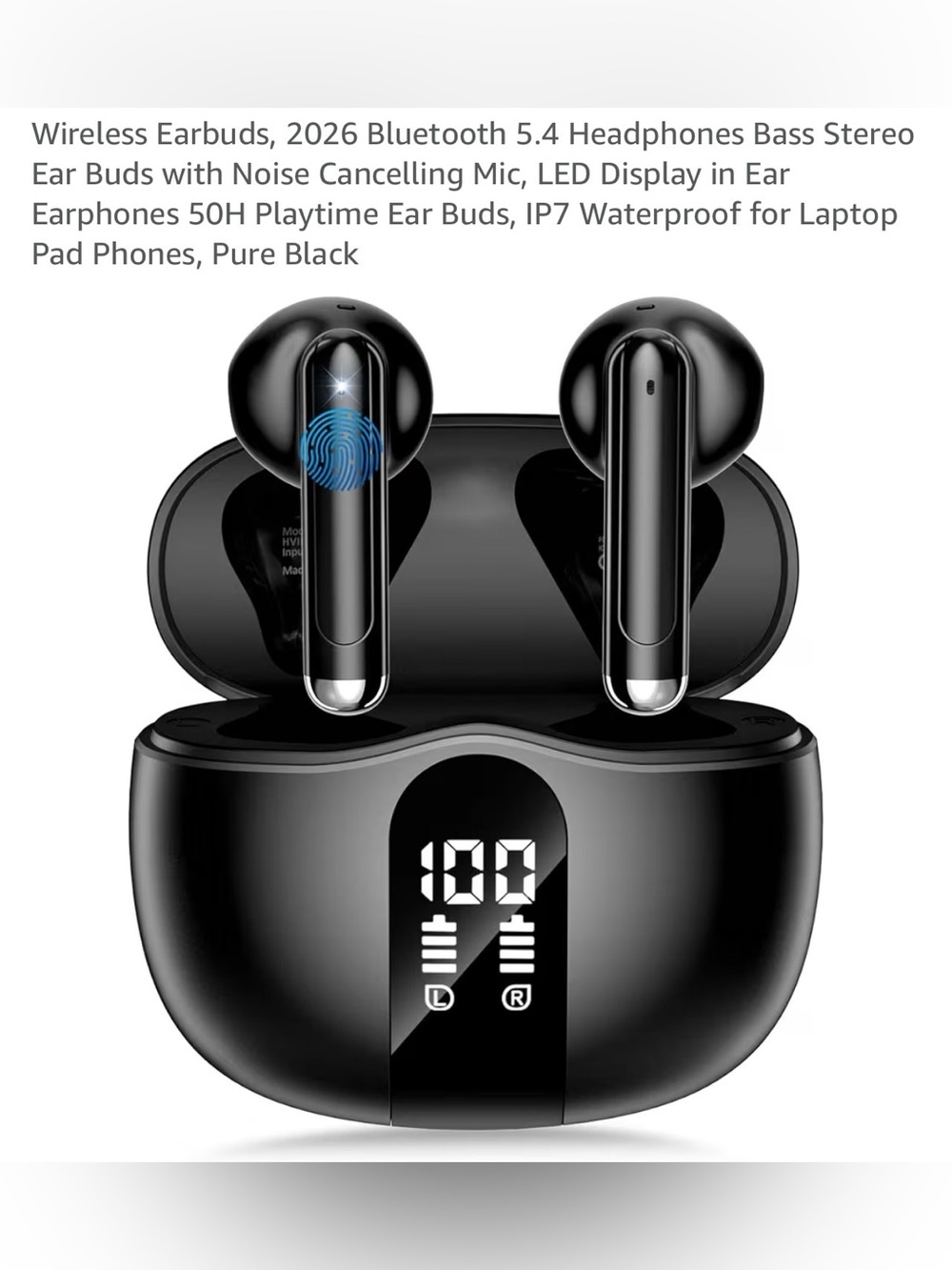 Bluetooth Wireless Earbuds with LED Charging Case - Black